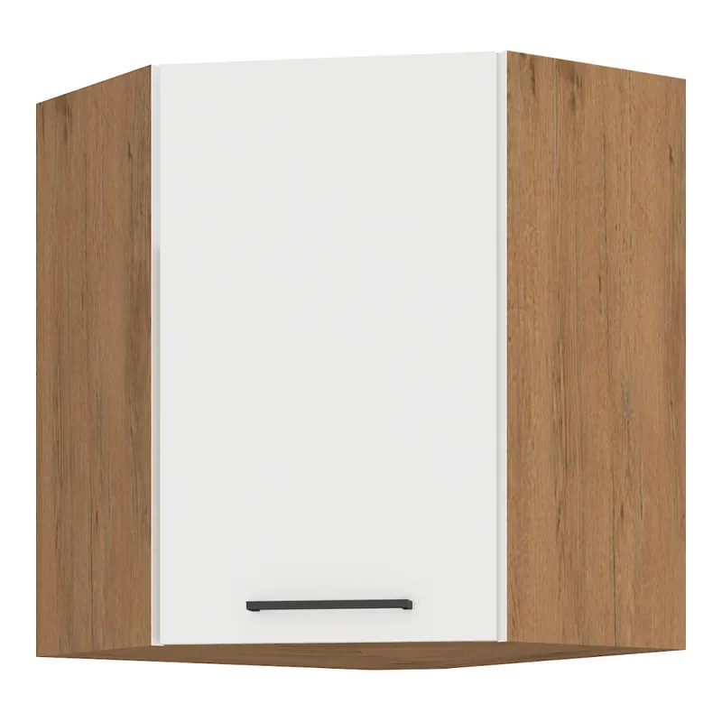 Horní rohová skříňka, bílá extra vysoký lesk HG/dub lancelot, VEGA 58x58 GN-72 1F Doprava Zdarma