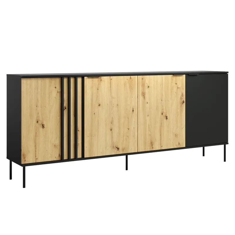 Komoda 4D, černá/dub artisan, RIMINA Nejlepší Volba