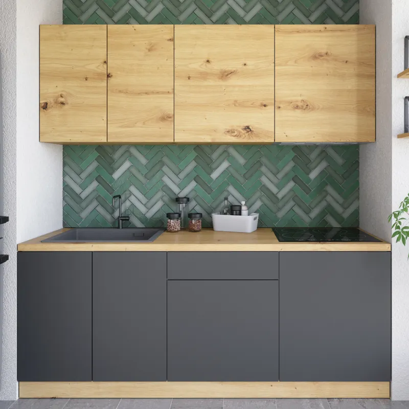 Sleva Kuchyňská linka, 2 m, dub artisan/šedá, VINETU