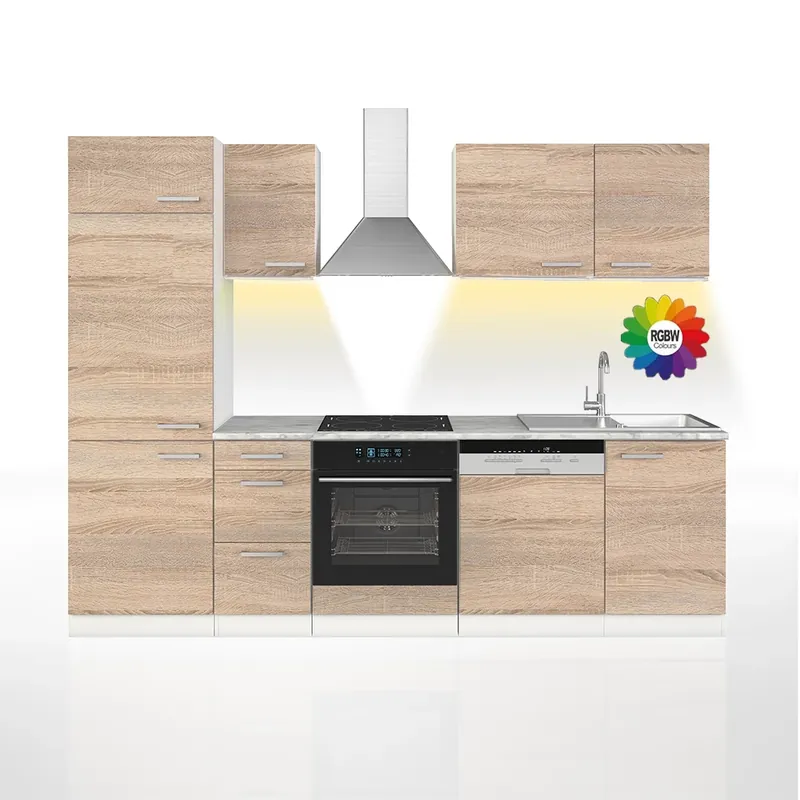 Kuchyňský kout Optima Sonoma/bílá 270 cm bez pracovní desky s páskem LED Vicco Bezpečná Platba