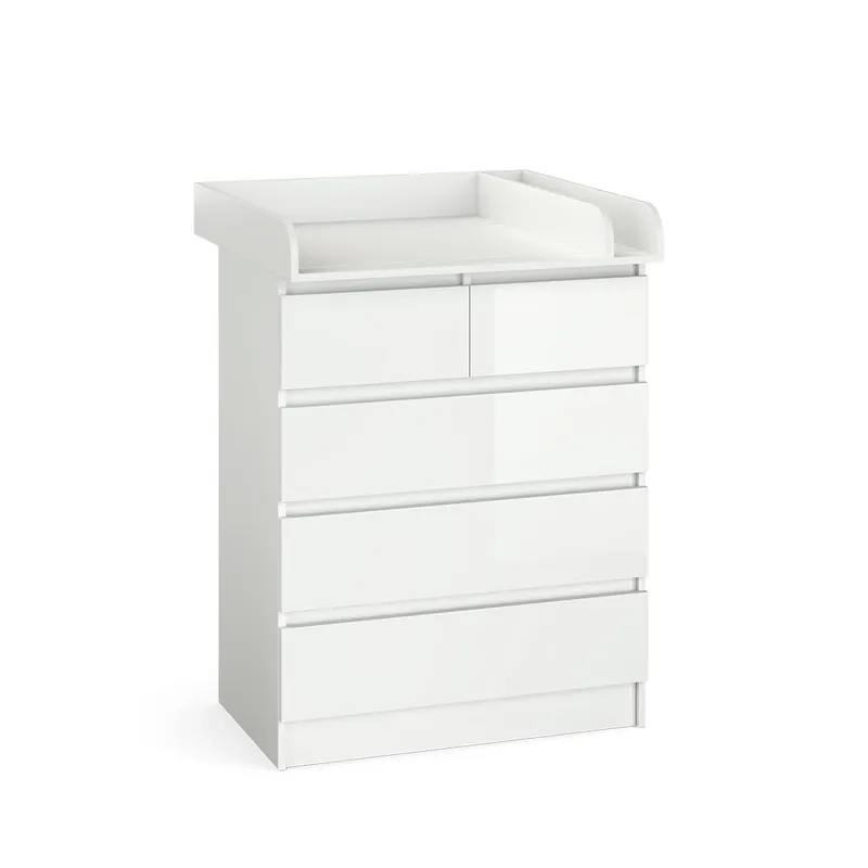 Přebalovací pult Emma Bílá/bílý vysoký lesk 80 x 110.2 cm s 5 zásuvkami Vicco Poslední Šance