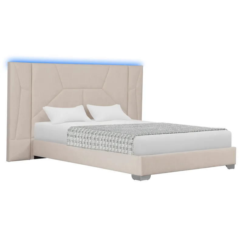 Postel s roštem a LED osvětlením, 160x200, béžová Velvet látka, ALTESA Autentický