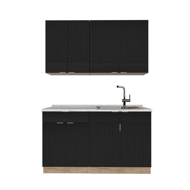 Expresní Doručení Jednotková kuchyně Fame-Line Černý pruhovaný/zlatý dub 140 cm , PD Mramor Vicco