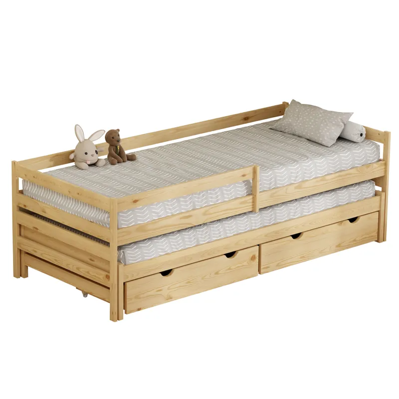 Horká Nabídka Postel s přistýlkou a úložným prostorem, 90x200, přírodní, ELARA