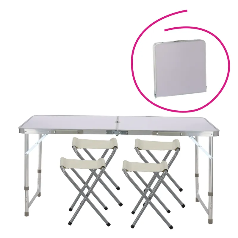 Značkový Kempingový skládací kufříkový set, 4-místný, bílý, ERVAN