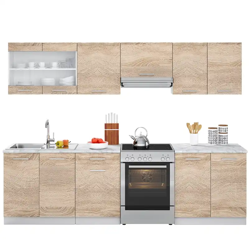 Kuchyňská linka Raul Sonoma 240 cm s pracovní deskou s páskem LED Vicco Oblíbený