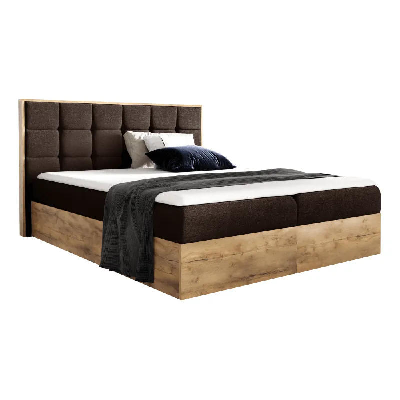 Objednat Nyní Boxspringová postel, 200x200, hnědá látka Paros/dub lancelot, WOOD 1 P1, poškozené zboží