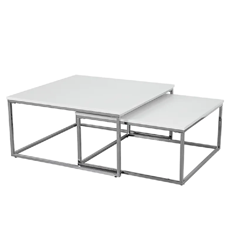 Konferenční stolky, set 2 ks, chrom/bílá ENISOL TYP 1 P1, poškozené zboží Výprodej