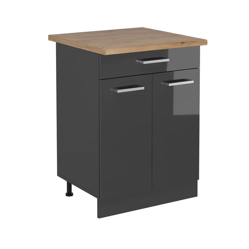 Spodní skříňka kuchyňské linky R-Line Antracitový vysoký lesk 60 cm , PD Dub Vicco Autentický