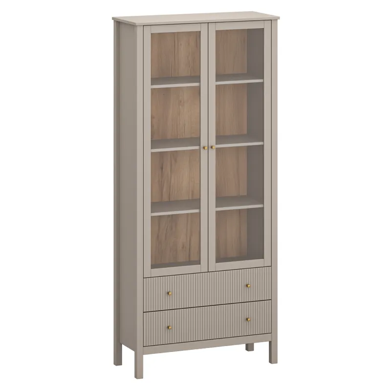 Vitrína, šedohnědá Taupe/dub craft zlatý, KLIO 2W2S Pouze Dnes