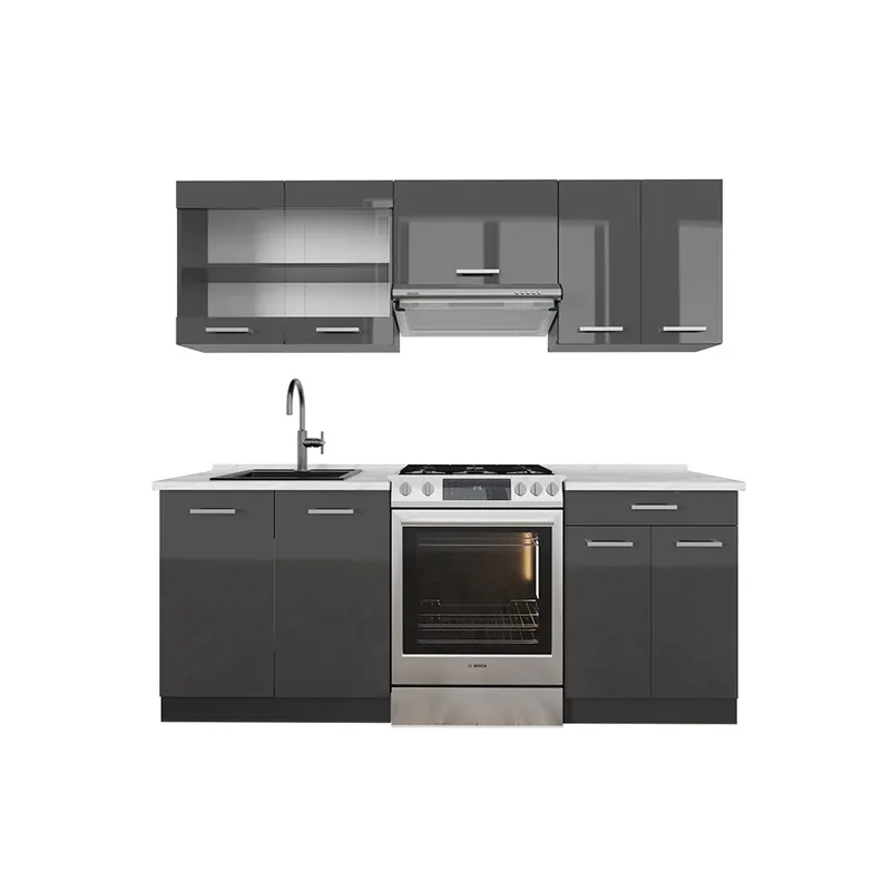 Kuchyňský kout R-Line Antracit vysoký lesk/antracit 200 cm , PD Mramor Vicco Pouze Dnes