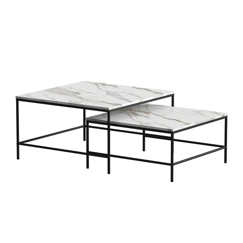 Stoleček kávový stolík Ramio Bílá/černá 80 x 80 cm 2 díly Vicco Akční Cena