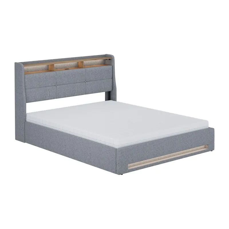 Čalouněná postel Christin Šedá/dubová 160x200 s LED, USB portem a matrací Vitalispa Akční Cena