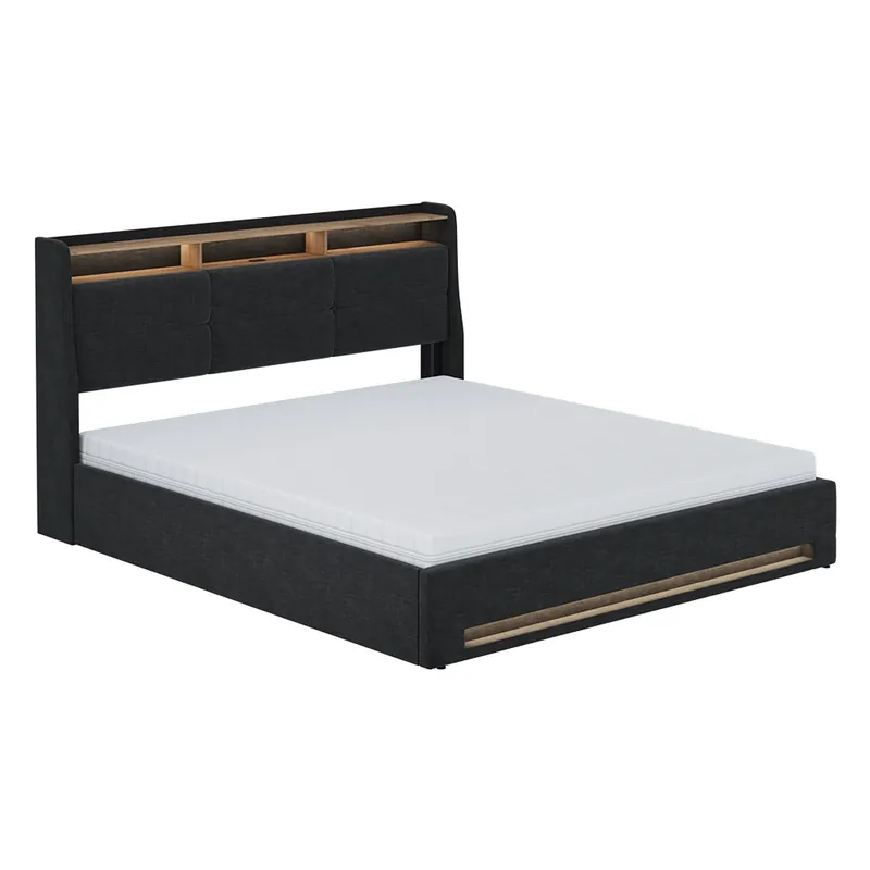Čalouněná postel Christin Antracit/dub 180x200 s LED, USB portem a matrací Vitalispa Nová Kolekce