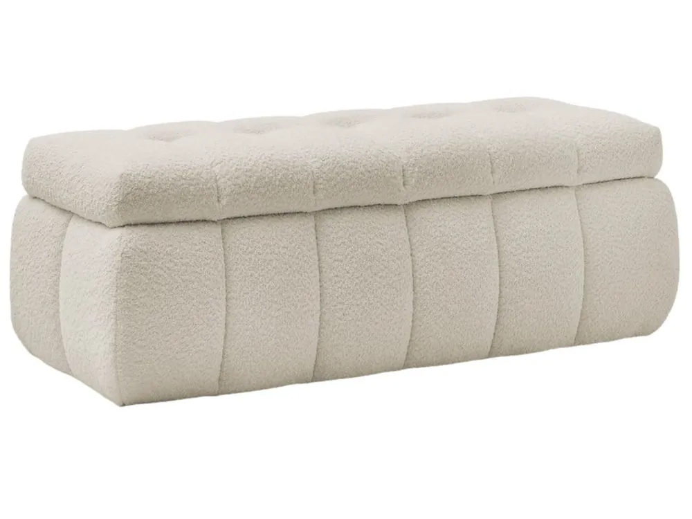 Béžová bouclé lavice Mont-Blanc 144 cm s úložným prostorem Speciální Cena