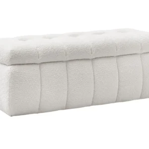 Bílá bouclé lavice Mont-Blanc 144 cm s úložným prostorem Nejprodávanější