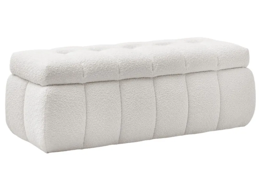 Bílá bouclé lavice Mont-Blanc 144 cm s úložným prostorem Nejprodávanější