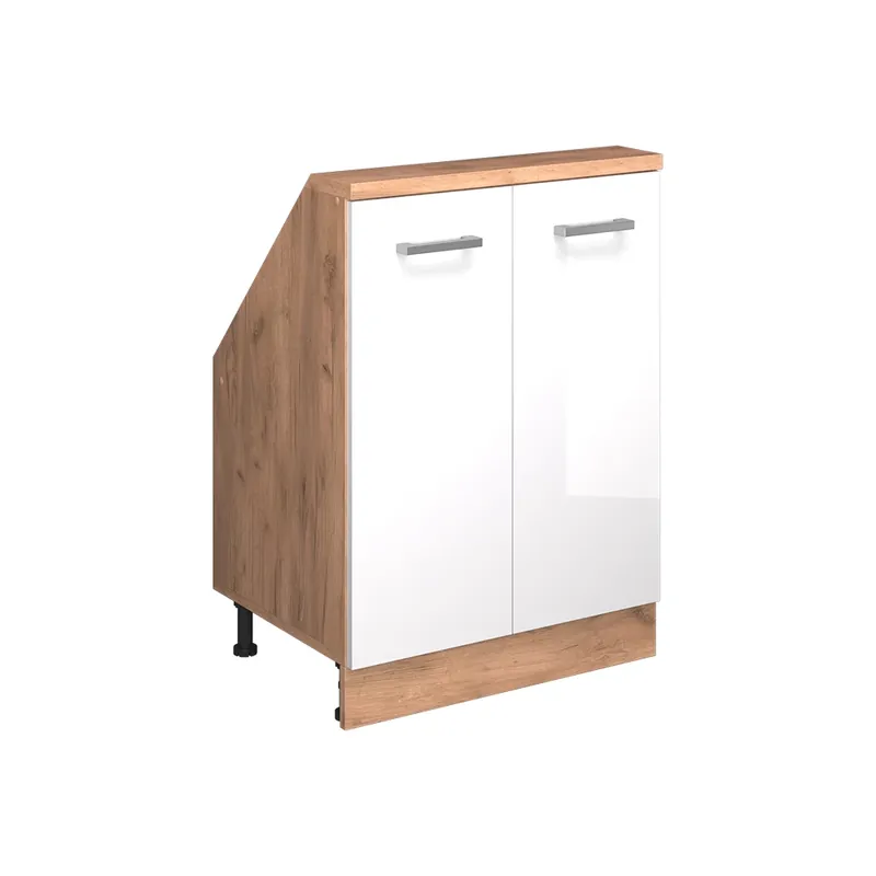 Akční Cena Kuchyňská skříňka pod šikmou střechu R-Line Bílá vysoký lesk 60 cm se 2 dvířky Vicco