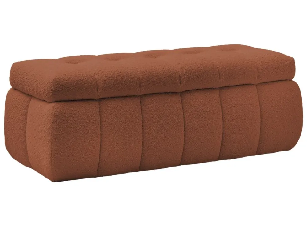 Terakotově oranžová bouclé lavice Mont-Blanc 144 cm s úložným prostorem Poslední Šance