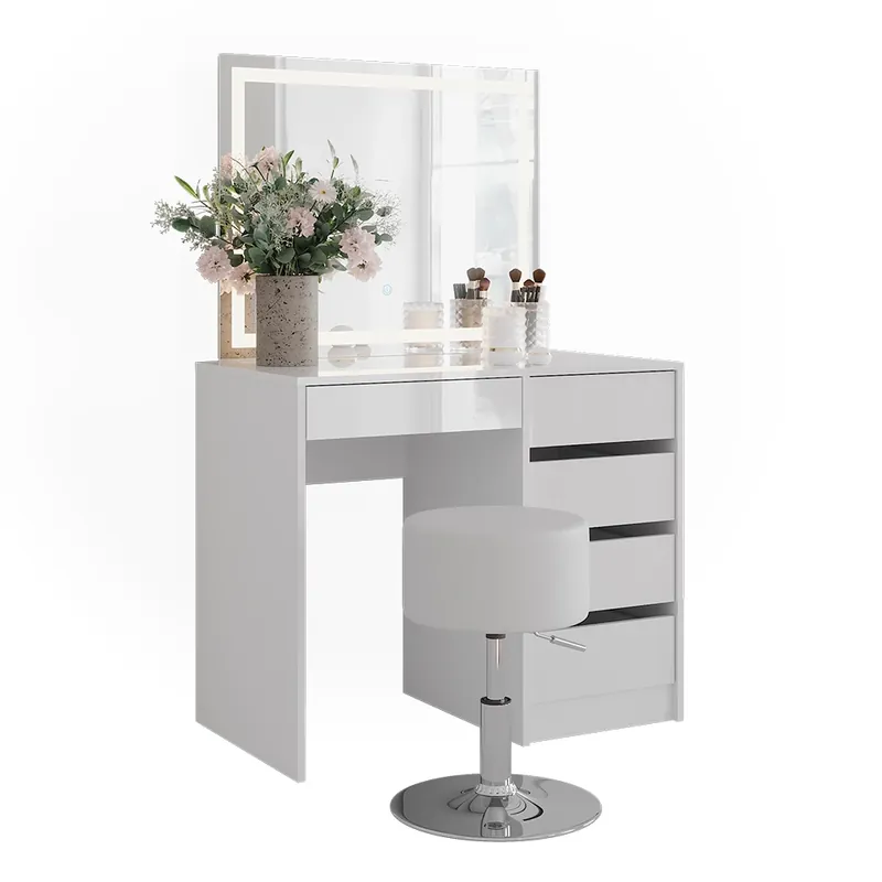 Toaletní stolek Sherry Bílá/bílý vysoký lesk 89.8 cm s LED zrcadlem a stoličkou Vicco Pouze Dnes