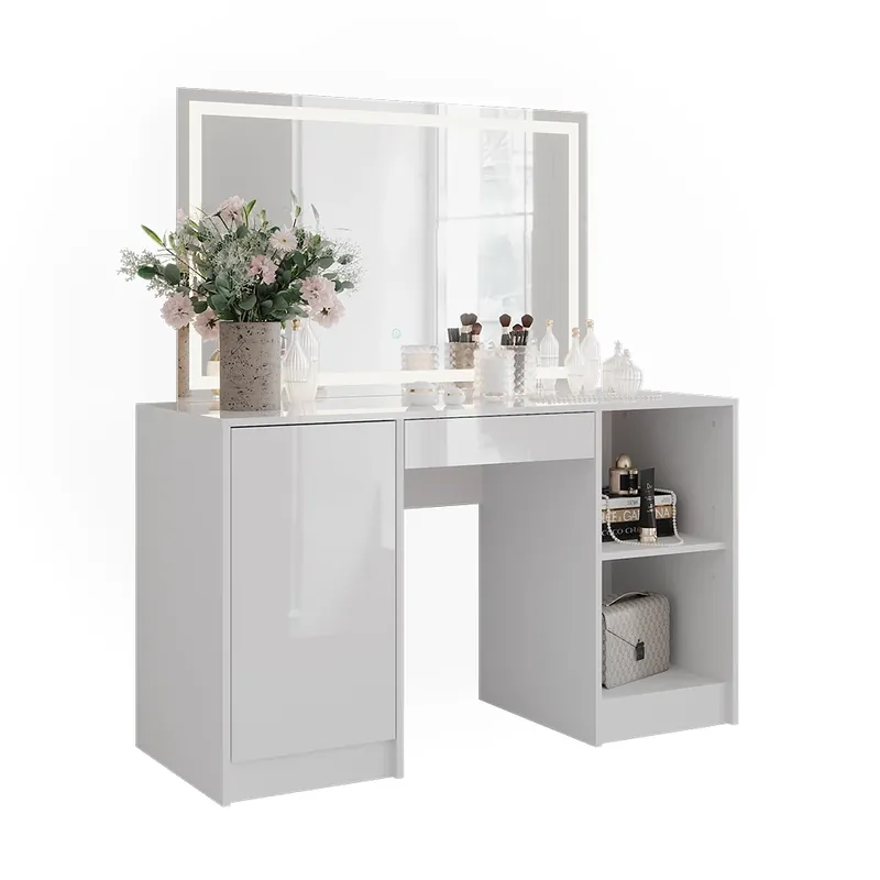 Originální Toaletní stolek Sherry Bílá/bílý vysoký lesk 128.2 cm s LED zrcadlem Vicco