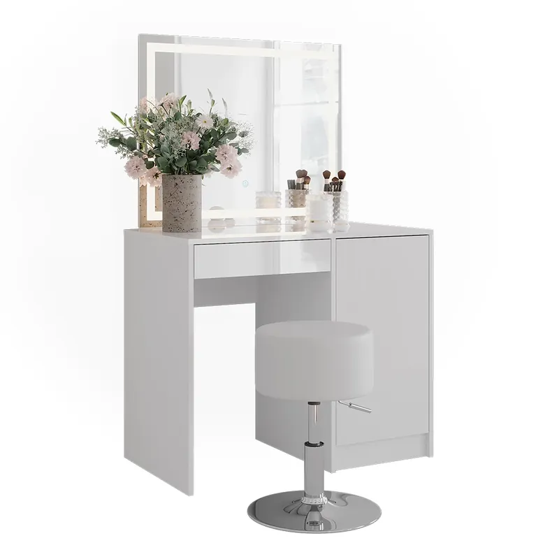 Objednat Nyní Toaletní stolek Sherry Bílá/bílý vysoký lesk 89.8 cm s LED zrcadlem a stoličkou Vicco