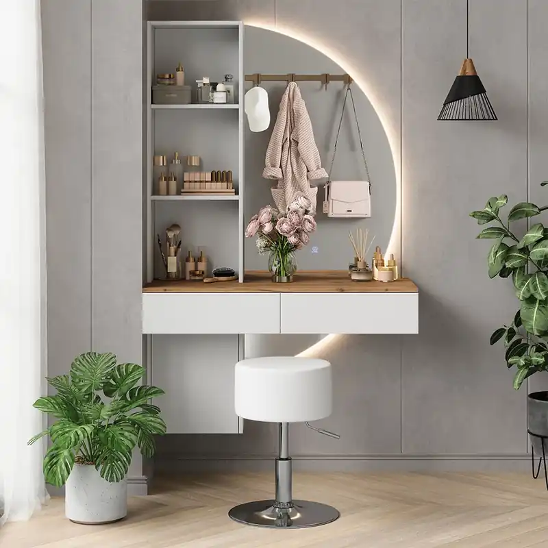 Přímo Od Výrobce Toaletní stolek Melora Bílá/dub 100 cm se zrcadlem LED a stoličkou Vicco