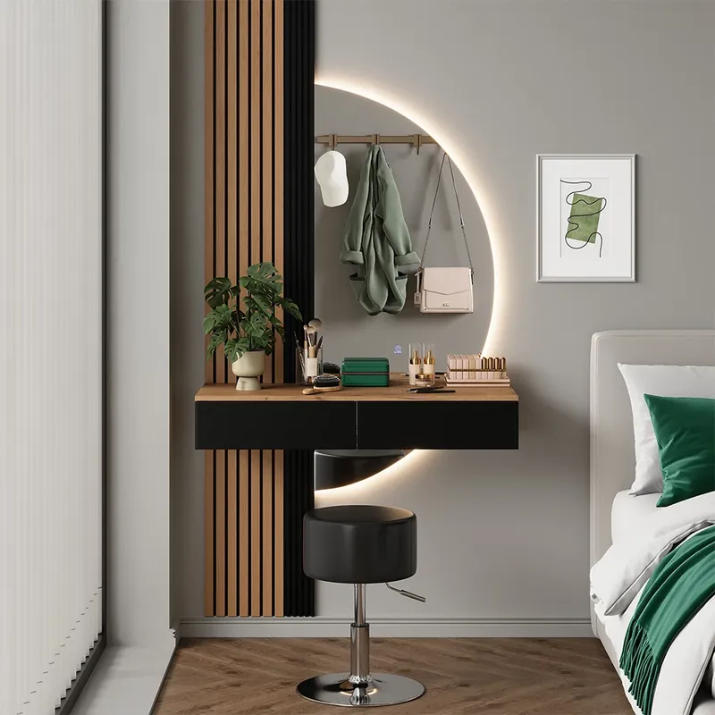 Toaletní stolek Melina Dub/černá 100 cm se zrcadlem LED a stoličkou Vicco Originální