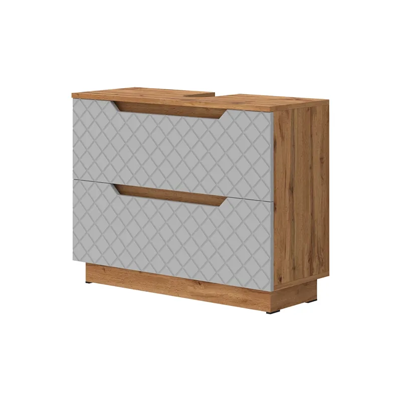 Výprodej Dolní skříňka pod dřez Lotta Dub/šedá se strukturou dlaždic 79.6 x 62.5 cm se 2 zásuvkami Vicco