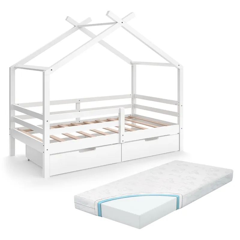 Akční Cena Domečková postel Luni Bílá 160 x 80 cm s úložnými boxy a matrací Vitalispa