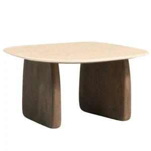 Akční Cena Béžový travertinový odkládací stolek Pirita 71 x 70 cm s tmavou podnoží
