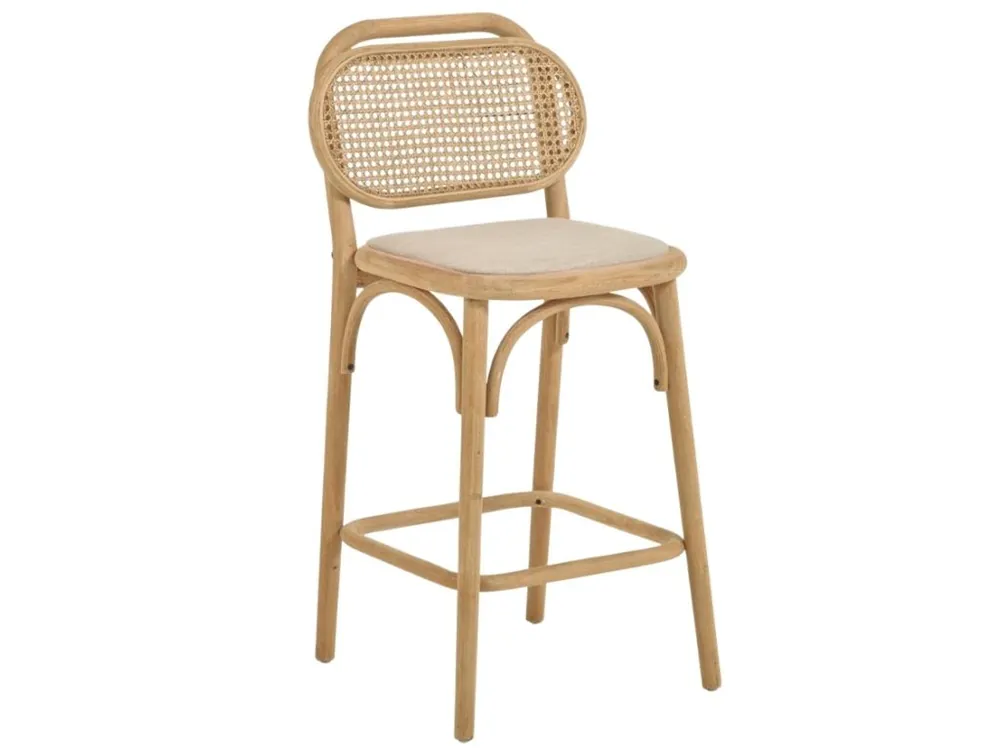 Dokud Zásoby Vydrží Dubová barová židle Kave Home Doriane s ratanovým opěradlem 65 cm