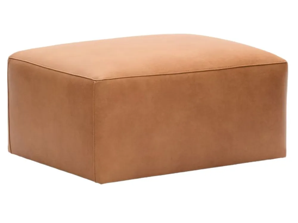 Hnědý kožený taburet Kave Home Blok 90 x 70 cm Dokud Zásoby Vydrží