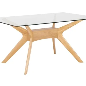 Vrácení Zdarma Skleněný jídelní stůl Somcasa Della 160 x 90 cm s dubovou podnoží