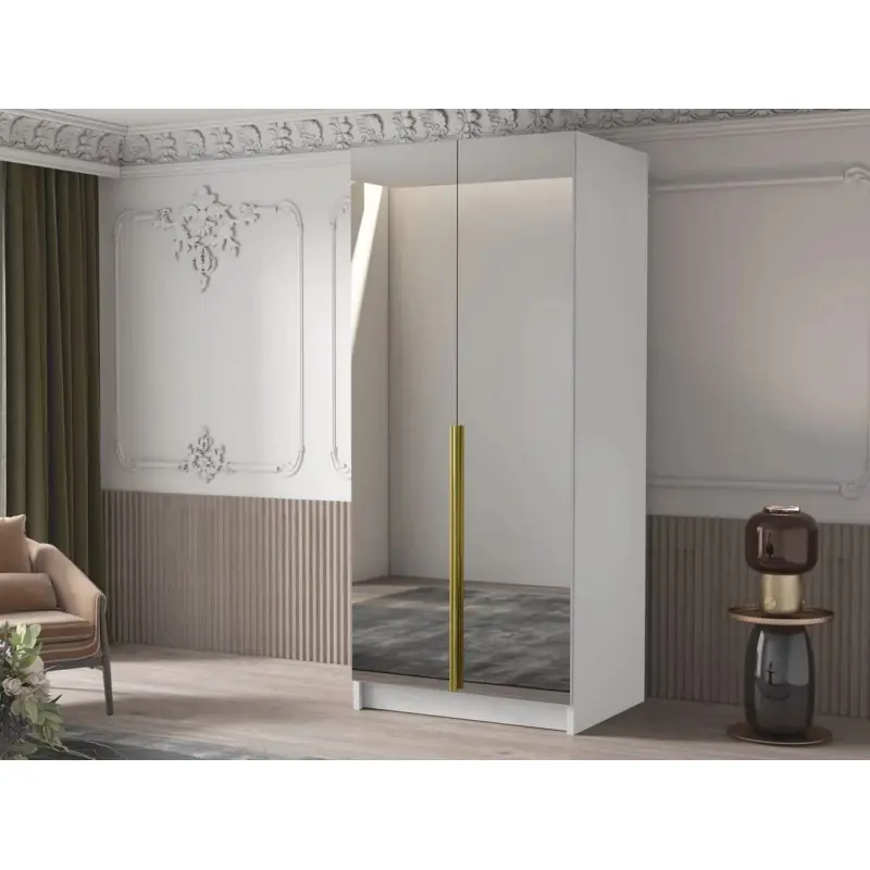 Úzká zrcadlová šatní skříň 100 cm SELLY 3 - bílá / zlatá Doprava Zdarma