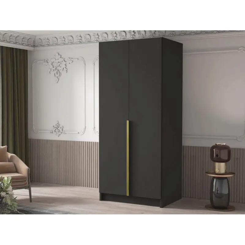 Úzká šatní skříň 100 cm SELLY 1 - černá / zlatá Nová Kolekce