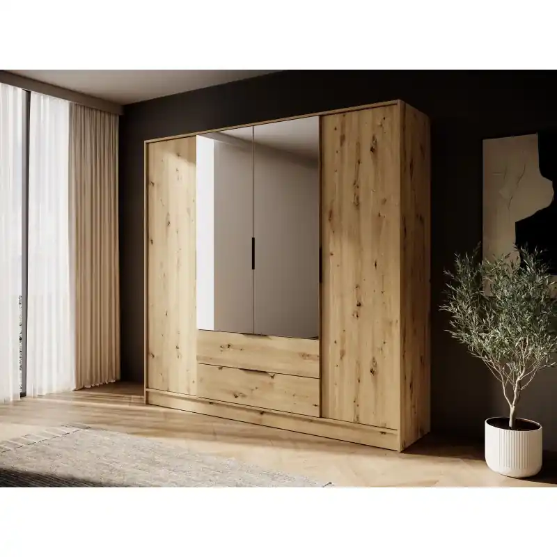 Kombinovaná šatní skříň 206 cm COSIMA se zrcadlem - dub artisan Sleva