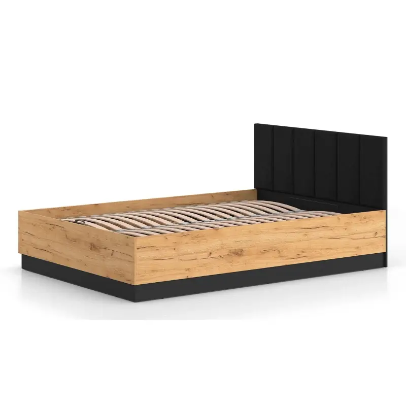 Levný Manželská postel 140x200 MING s úložným prostorem - dub craft zlatý / černá