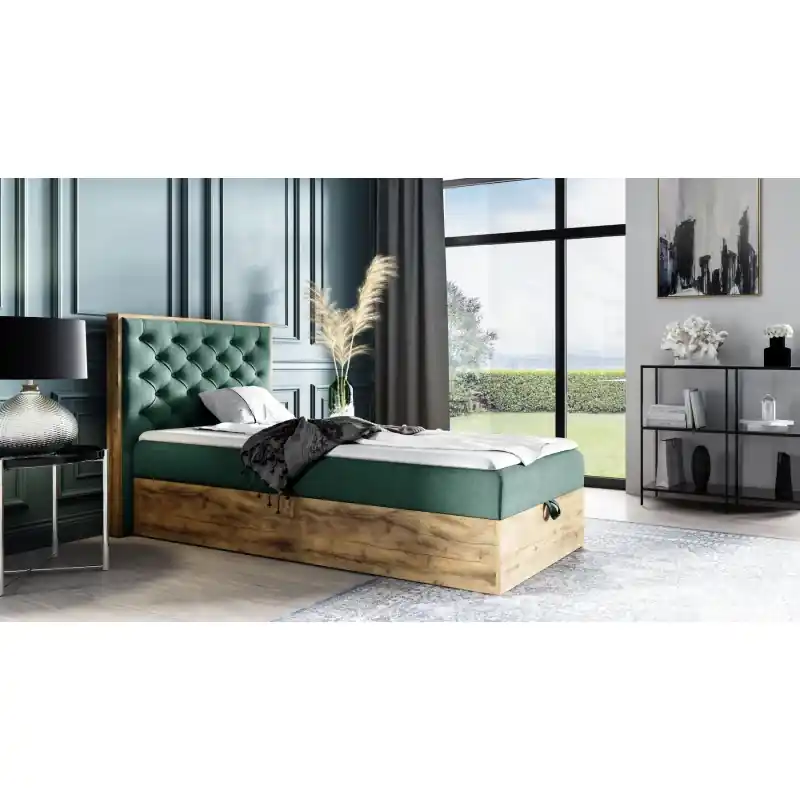 Kontinentální postel 90x200 CHANTELLE 3 MINI - dub wotan / zelená + topper ZDARMA Tovární Cena
