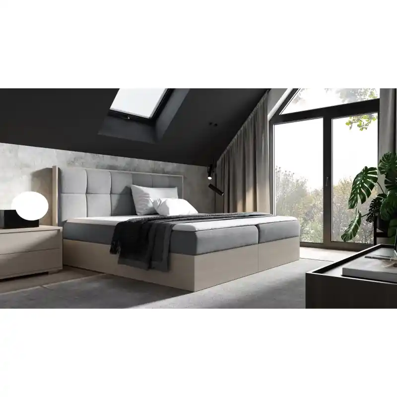 Sleva Kontinentální postel 120x200 CHANTELLE 8 - nordic teak / šedá + topper ZDARMA