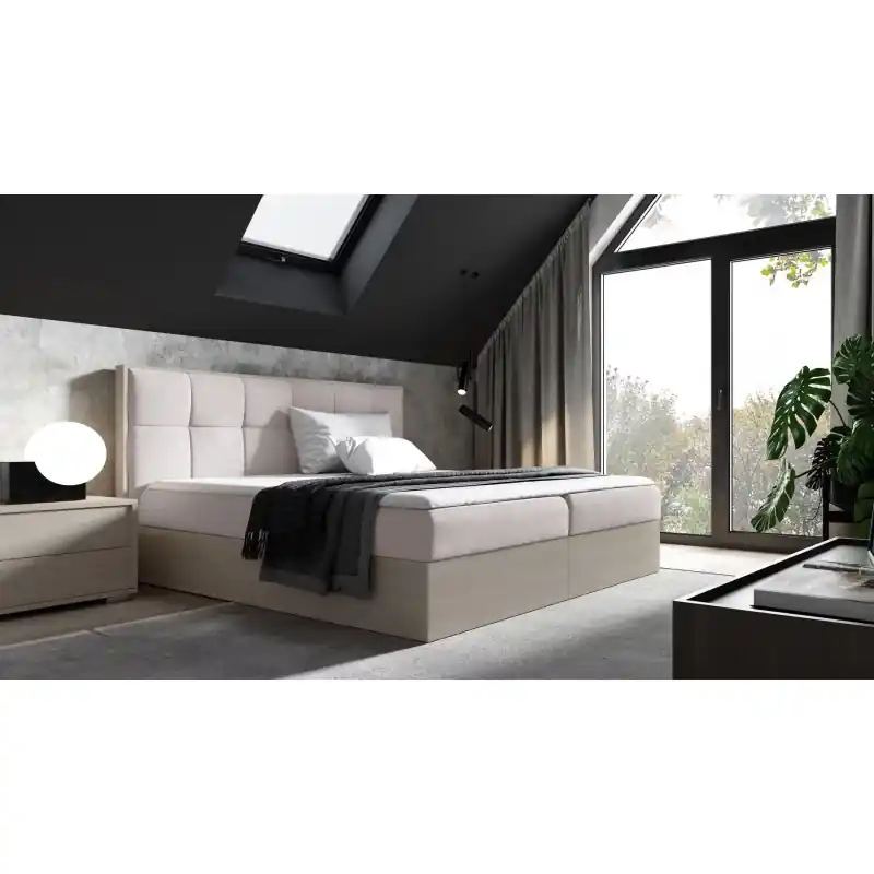 Kontinentální postel 120x200 CHANTELLE 8 - nordic teak / béžová + topper ZDARMA Cenově Výhodný