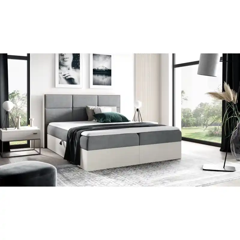 Ověřený Kontinentální postel 120x200 CHANTELLE 2 - nordic teak / tmavě šedá + topper ZDARMA