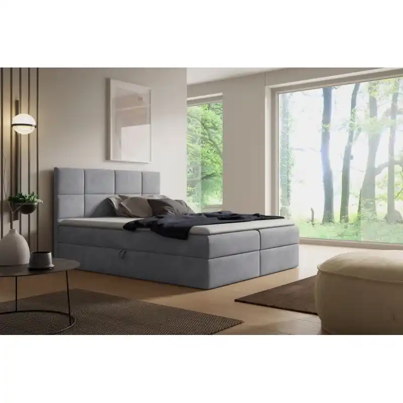 Bezpečná Platba Kontinentální postel 160x200 DINARA s úložným prostorem - šedá + topper ZDARMA