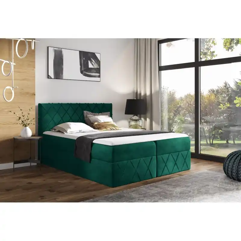 Manželská postel 200x200 PEREZ LUX - láhvově zelená + topper ZDARMA Oblíbený