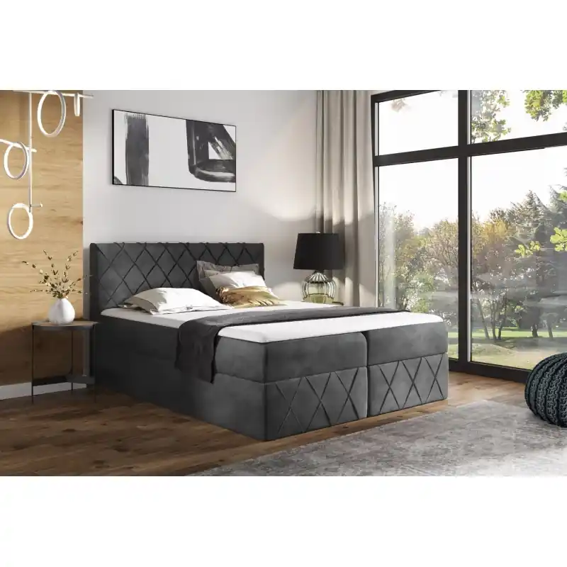 Manželská postel 140x200 PEREZ LUX - šedá + topper ZDARMA Cenově Výhodný