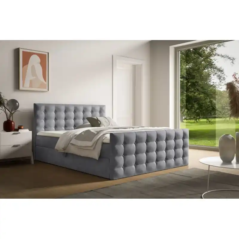 Finální Výprodej Čalouněná postel 140x200 ELPIDA - šedá + topper ZDARMA
