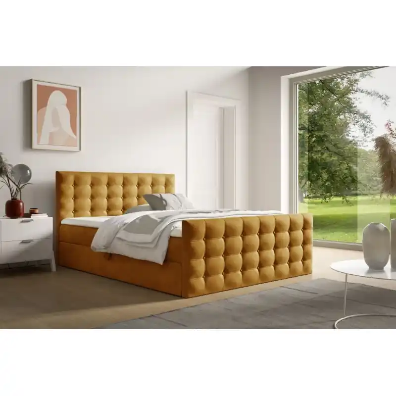 Jen Po Omezenou Doba Čalouněná postel 140x200 ELPIDA - medová + topper ZDARMA