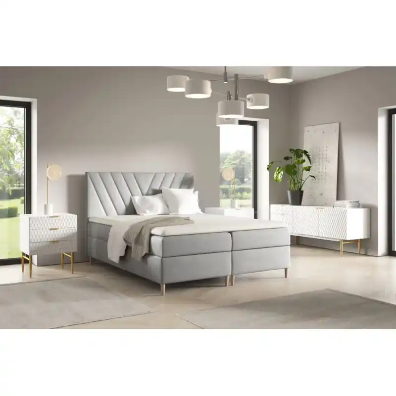 Expresní Doručení Kontinentální postel 160x200 ANAMARI - světle šedá + topper ZDARMA