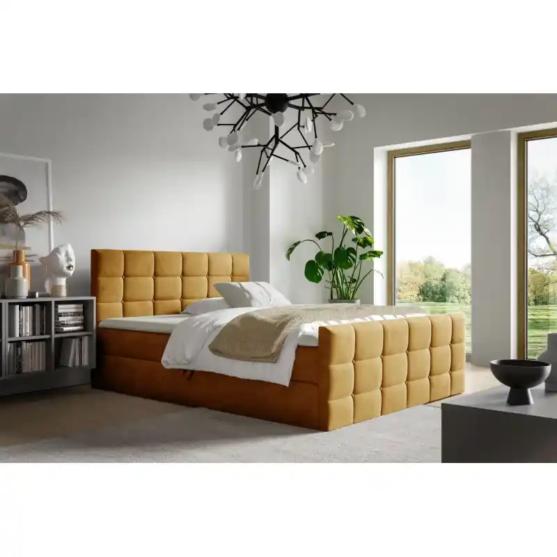Must-Have Jednolůžková postel 120x200 DONIKA s úložným prostorem - medová + topper ZDARMA