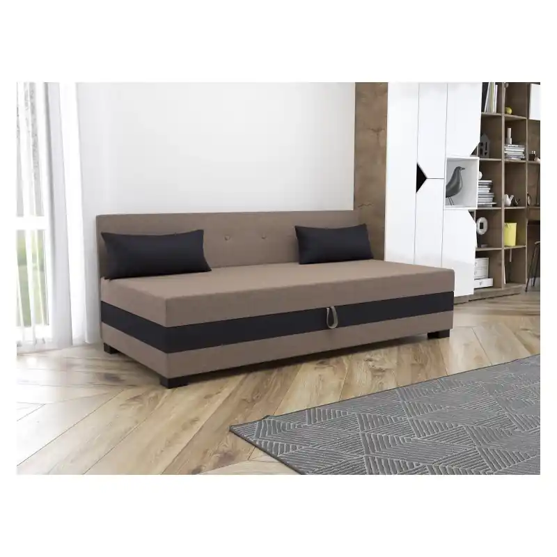 Poslední Šance Jednolůžková čalouněná postel 90x195 HERBI 2 s polštáři - světle hnědá / černá